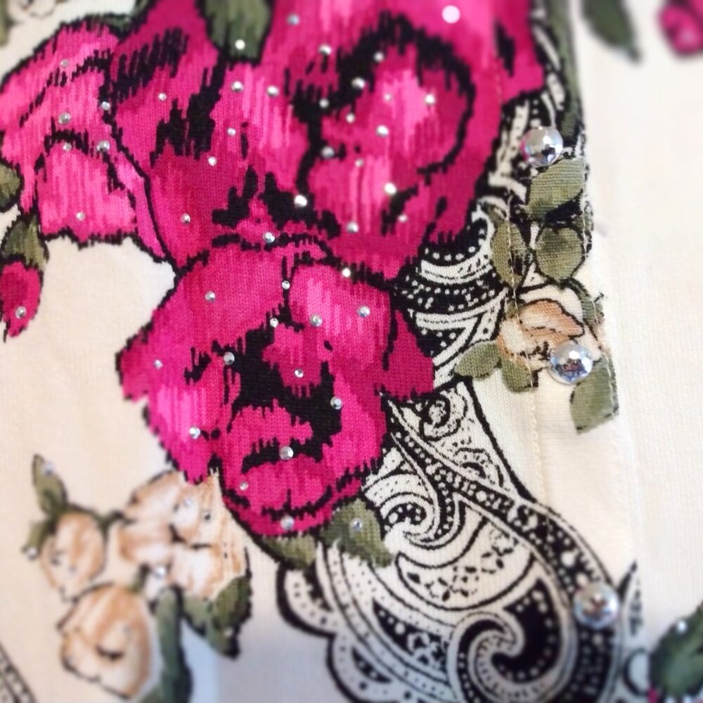 White House Black Market Rhinestone Floral Cardigan S Boho Chic Cottagecore - Picture 3 of 9